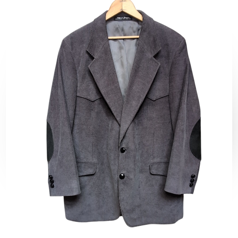 CCC Western Wear Gray Corduroy Sport Coat Jacket Suede Elbow Patch Men's 44R